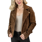 Womens Tan Biker Soft Suede Jacket by Jacket Field
