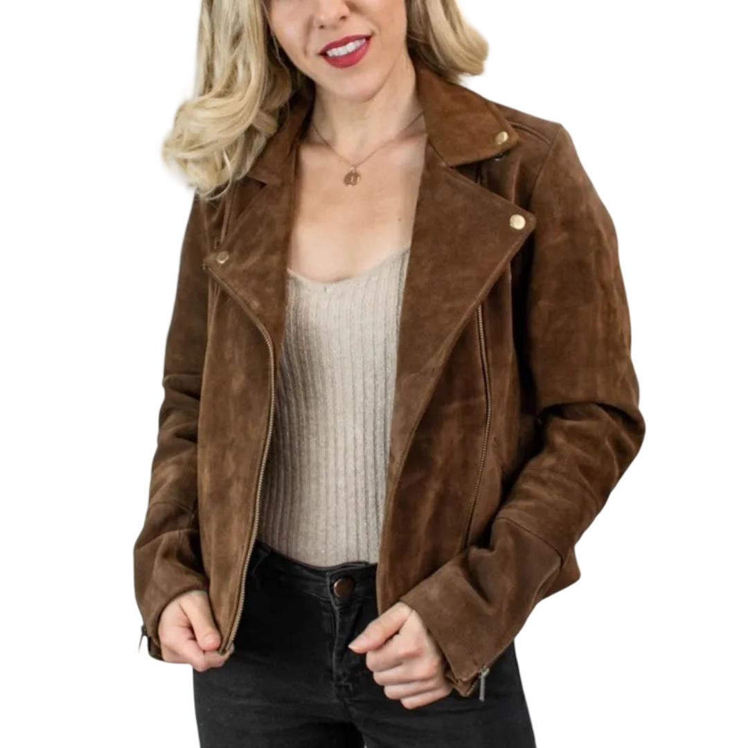 Womens Tan Biker Soft Suede Jacket by Jacket Field