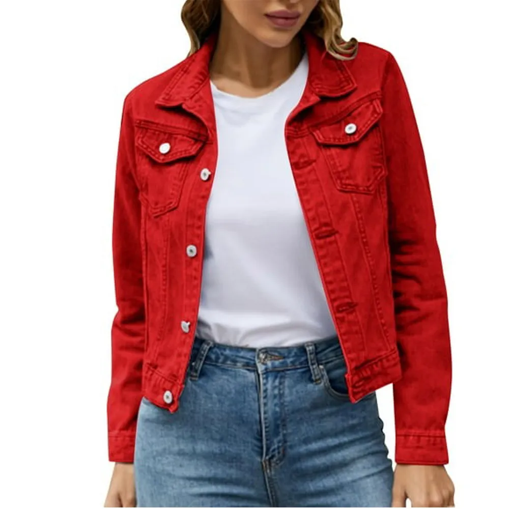 Womens Classic Red Denim Jacket by Jacket Field