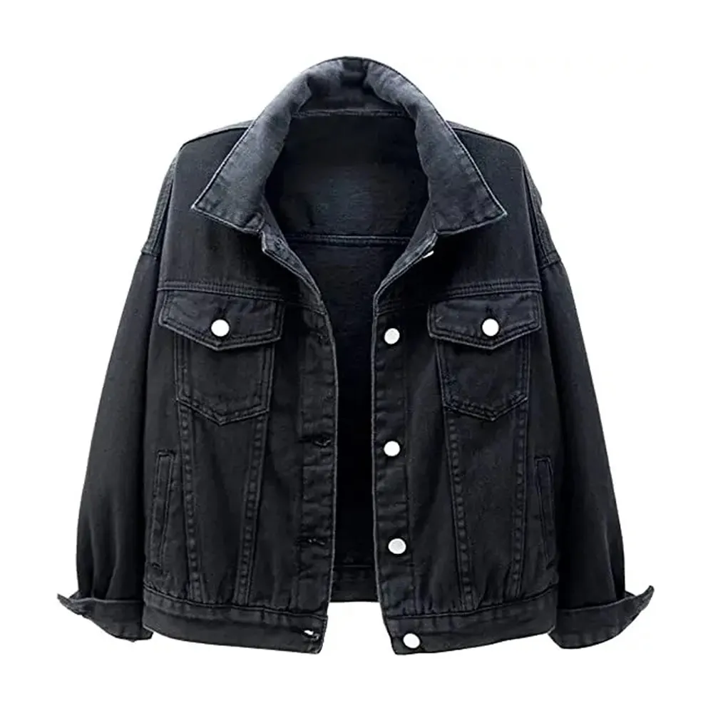 Womens Classic Black Denim Jacket by Jacket Field