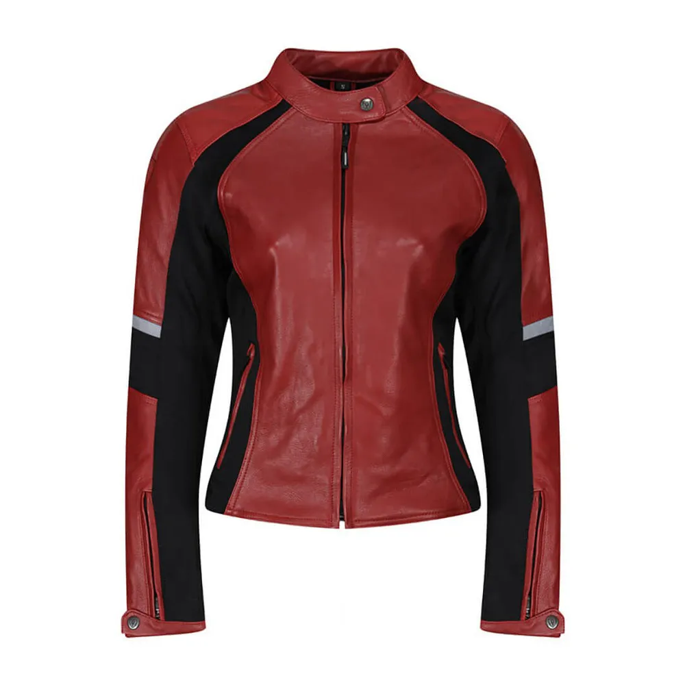 Womens Motorcycle Riding Black and Red Leather Jacket by Jacket Field