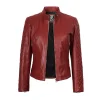 Womens Quilted Biker Style Maroon Leather Jacket by Jacket Field