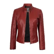 Womens Quilted Biker Style Maroon Leather Jacket by Jacket Field