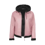 Womens Leather Hooded Shearling Pink Jacket by Jacket Field
