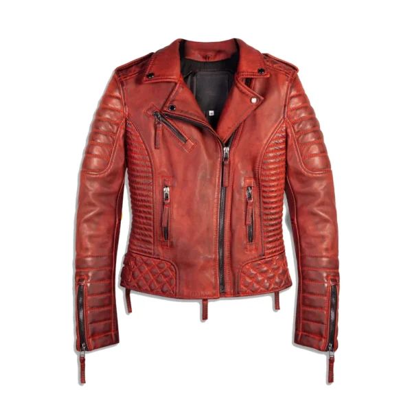 Womens Biker Red Leather Jacket by Jacket Field