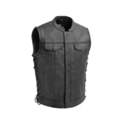 Sniper Club Style Mens Black Cowhide Leather Motorcycle Vest by Jacket Field