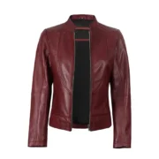 Womens Biker Maroon Leather Jacket by Jacket Field