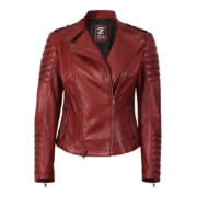 Womens Asymmetrical Biker Style Maroon Leather Jacket by Jacket Field