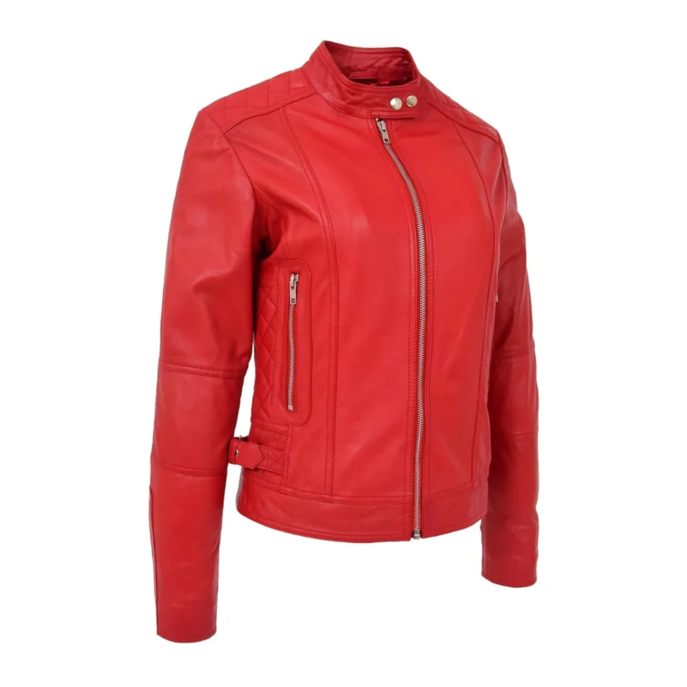 Womens Biker Soft Red Leather Jacket by Jacket Field