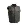 Club Cut Mens Black Leather Motorcycle Vest by Jacket Field