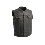 Club Cut Mens Black Leather Motorcycle Vest by Jacket Field
