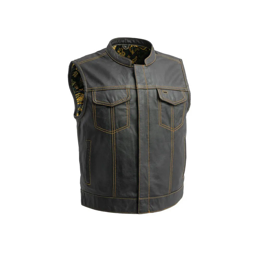 Club Cut Mens Black Leather Motorcycle Vest by Jacket Field