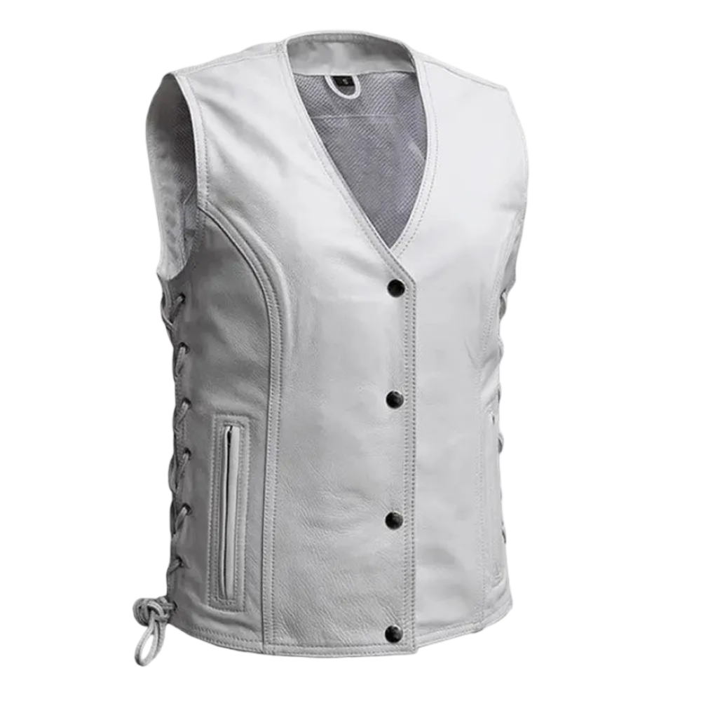 Women’s Motorcycle White Leather Vest By Jacket Field