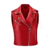 Womens Biker Red Leather Vest with Studded Accents by Jacket Field