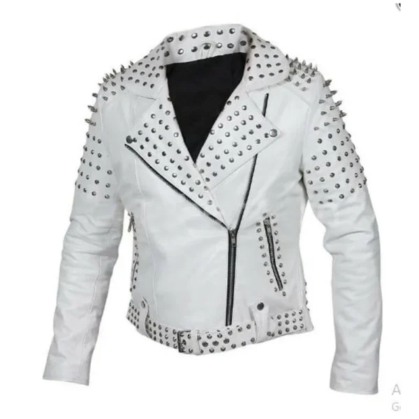 Stylish Calf Leather Biker White Jacket for Women By Jacket Field