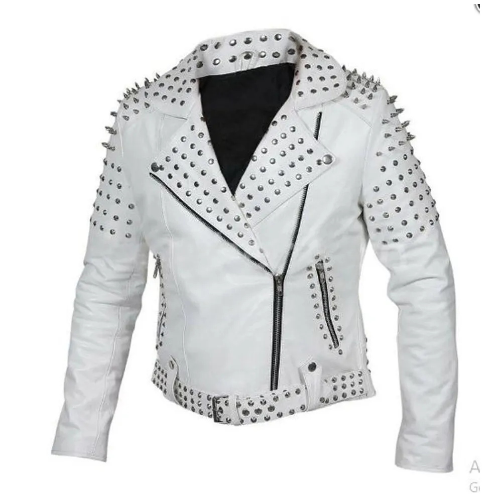 Stylish Calf Leather Biker White Jacket for Women By Jacket Field