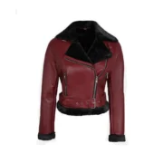 Womens Biker Shearling Black and Maroon Leather Jacket by Jacket Field