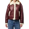 Womens Maroon Leather Jacket with Shearling Collar & Lining by Jacket Field