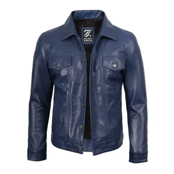 Womens Lambskin Leather Waxed Blue Jacket by Jacket Field