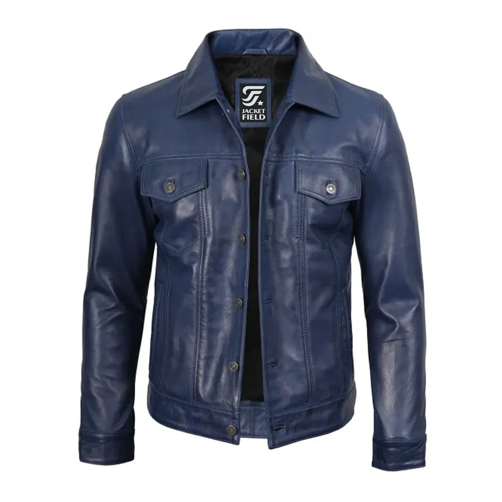 Womens Lambskin Leather Waxed Blue Jacket by Jacket Field