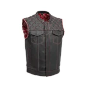 Sinister Club Style Mens Black Cowhide Leather Motorcycle Vest by Jacket Field