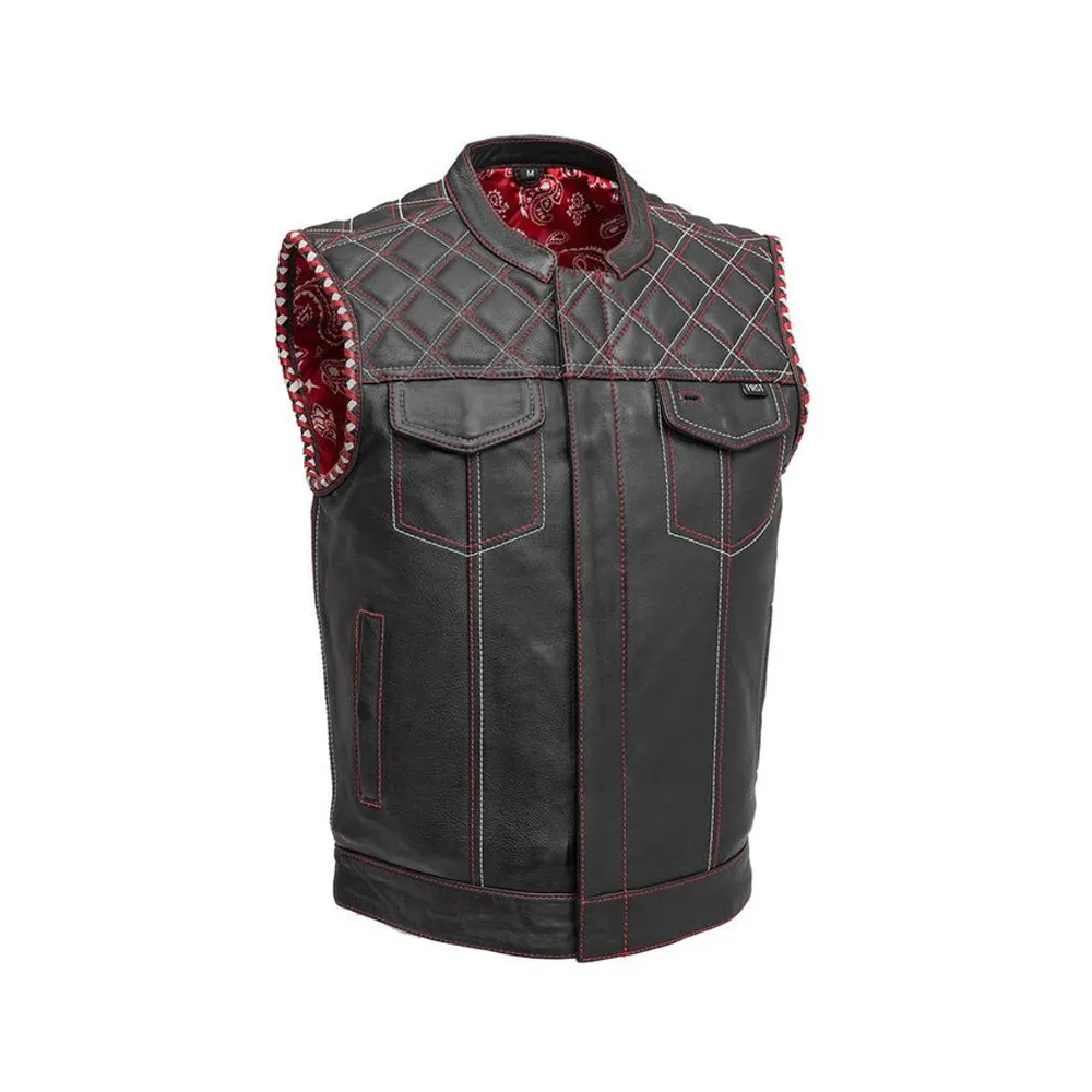Sinister Club Style Mens Black Cowhide Leather Motorcycle Vest by Jacket Field