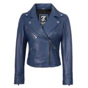 Womens Biker Style Leather Blue Jacket by Jacket Field
