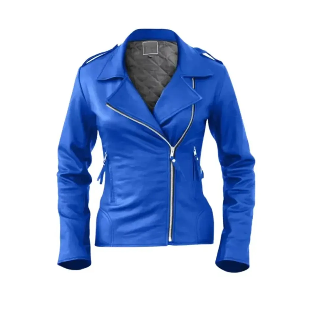 Womens Brando Leather Blue Jacket by Jacket Field
