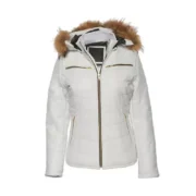 Women’s Puffer with Hood White Leather Jacket By Jacket Field