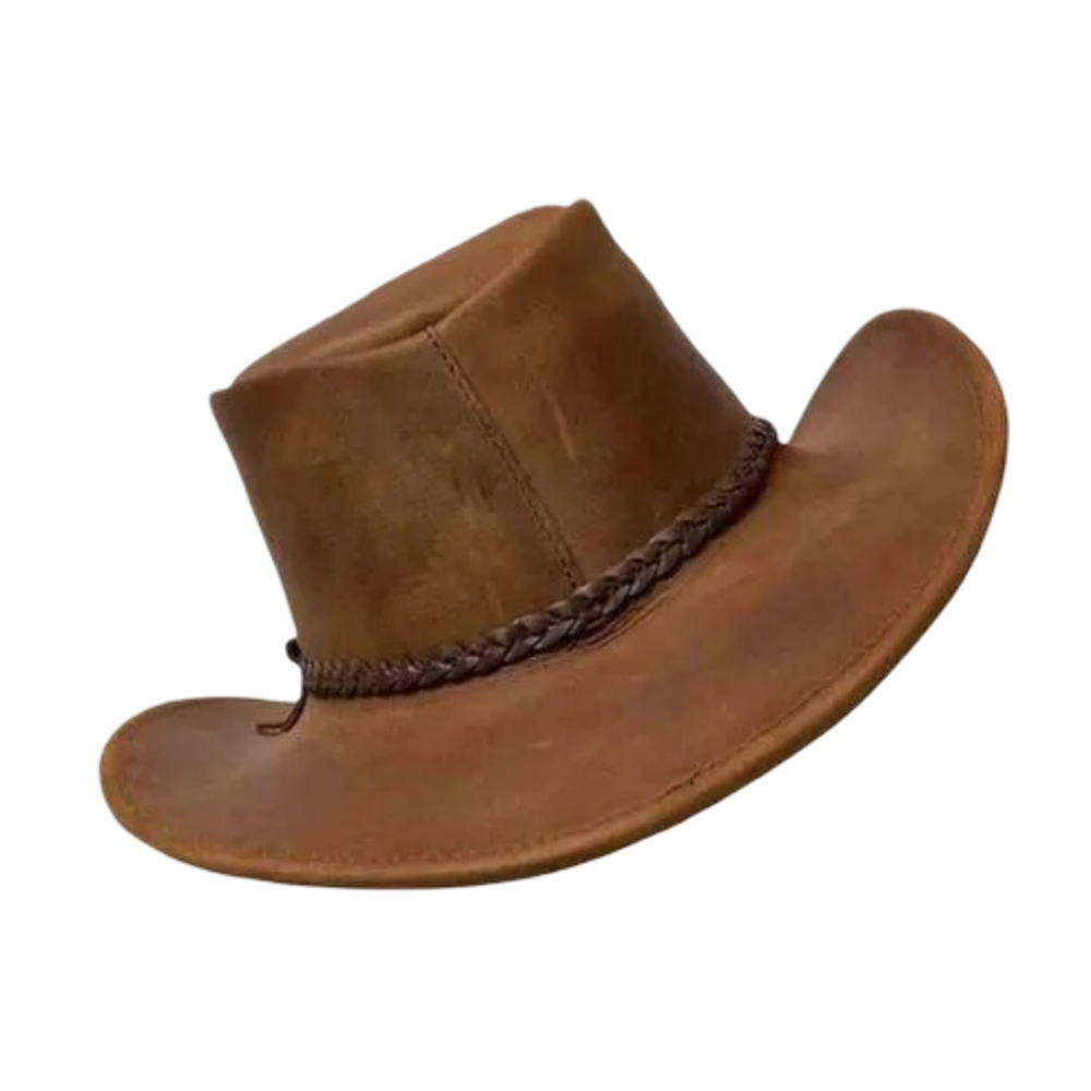 Mens Brown Western Style Leather Hat by Jacket Field