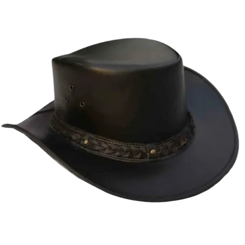 Mens Classic Brown Western Style Leather Hat by Jacket Field