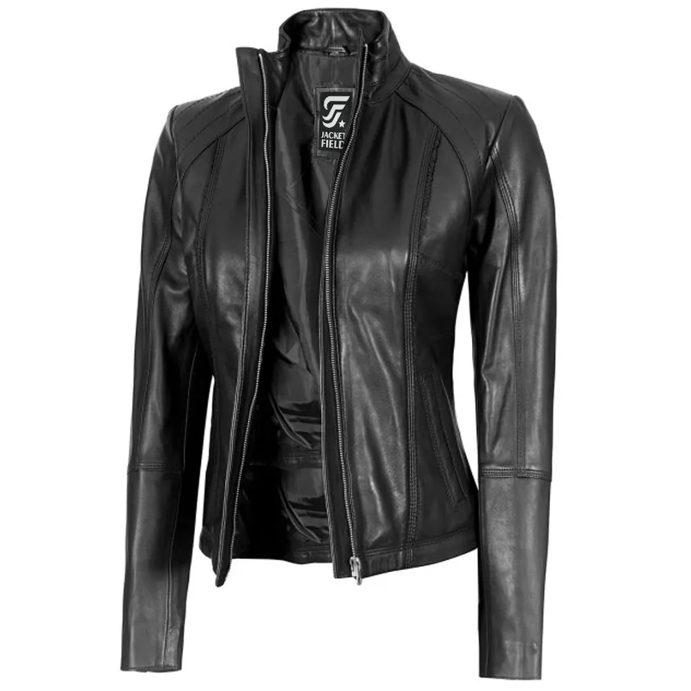 Acerra Black Leather Womens Jacket Motorcycle by Jacket Field