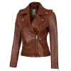 Amber Cognac Leather Womens Jacket Motorcycle by Jacket Field