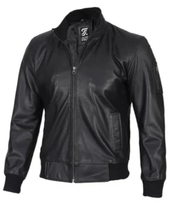 Mens Premium Cowhide Bomber Black Leather Jacket by Jacket Field