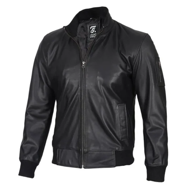 Mens Premium Cowhide Bomber Black Leather Jacket by Jacket Field