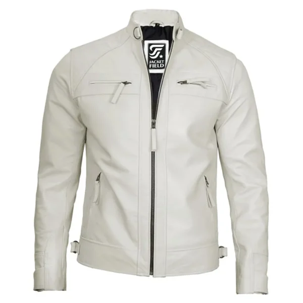 Classic Mens Leather Cafe Racer Off White Jacket by Jacket Field