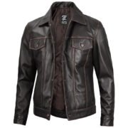 Mens Harrington Premium Brown Leather Jacket by Jacket Field