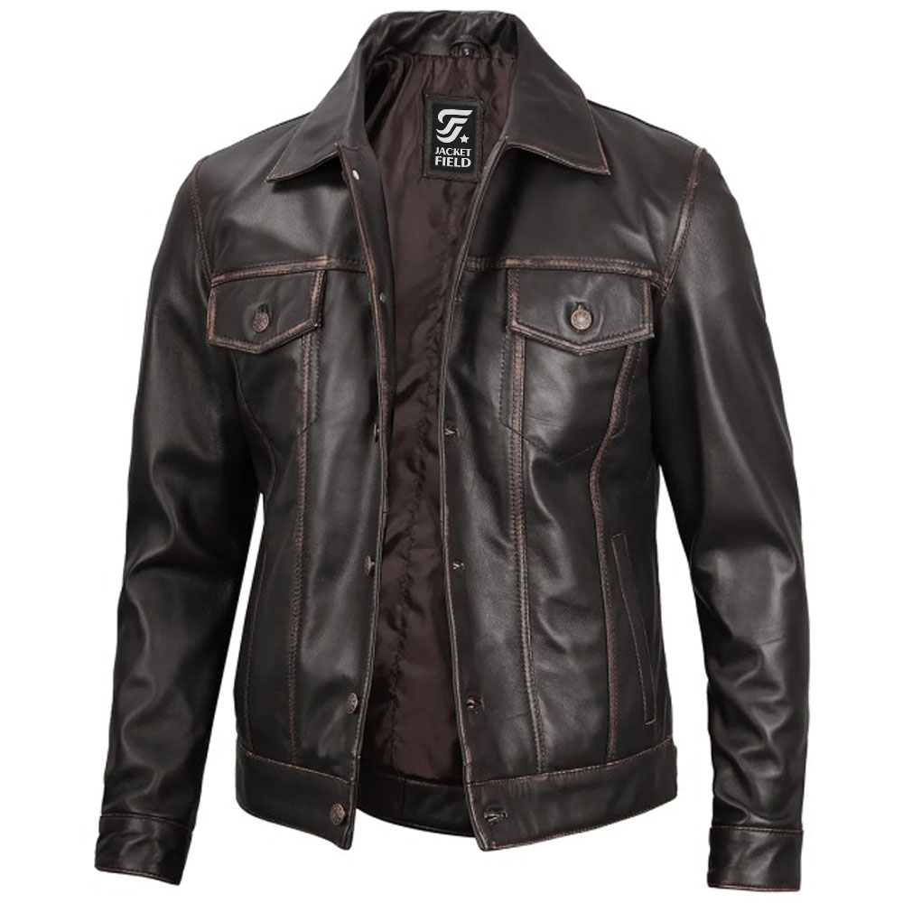 Mens Harrington Premium Brown Leather Jacket by Jacket Field