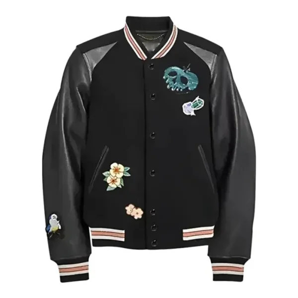 Mens Black Wool & Leather Disney Halloween Varsity Jacket by Jacket Field