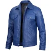 Men's Fernando Leather Trucker Blue Jacket by Jacket Field