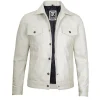 Fernando Mens Leather Trucker Off White Jacket by Jacket Field