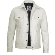 Fernando Mens Leather Trucker Off White Jacket by Jacket Field