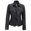 Fernando Women’s Vegan Trucker Black Leather Jacket By Jacket Field