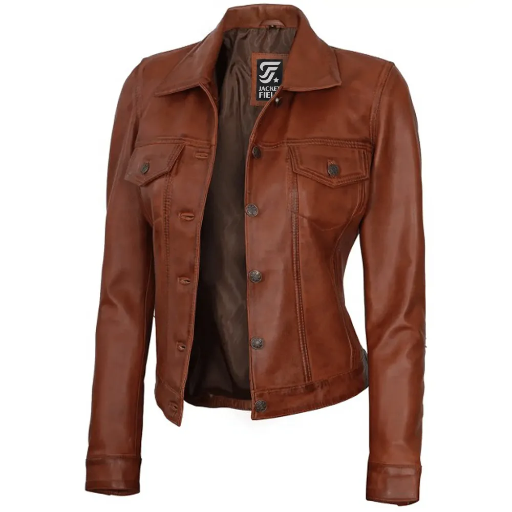 Womens Fernando Brown Leather Jacket by Jacket Field