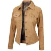Womens Light Tan Trucker Leather Suede Jacket by Jacket Field