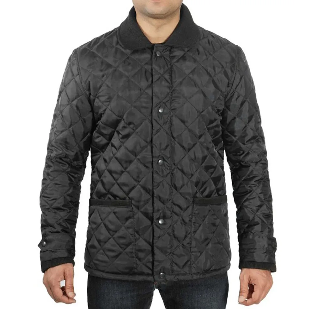 Mens Black Quilted Bomber Jacket by Jacket Field