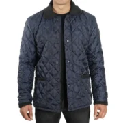 Mens Navy Blue Quilted Bomber Jacket by Jacket Field