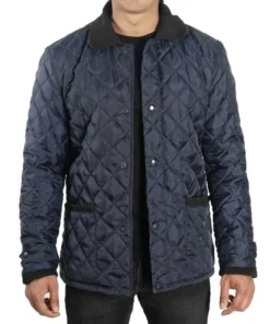 Mens Navy Blue Quilted Bomber Jacket by Jacket Field