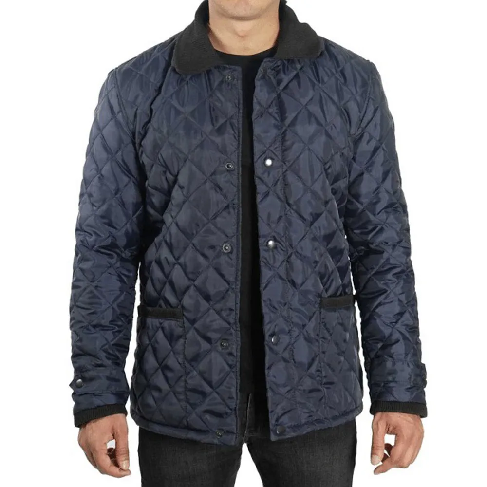 Mens Navy Blue Quilted Bomber Jacket by Jacket Field