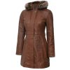 Womens Brown Leather Shearling Coat with Hooded by Jacket Field